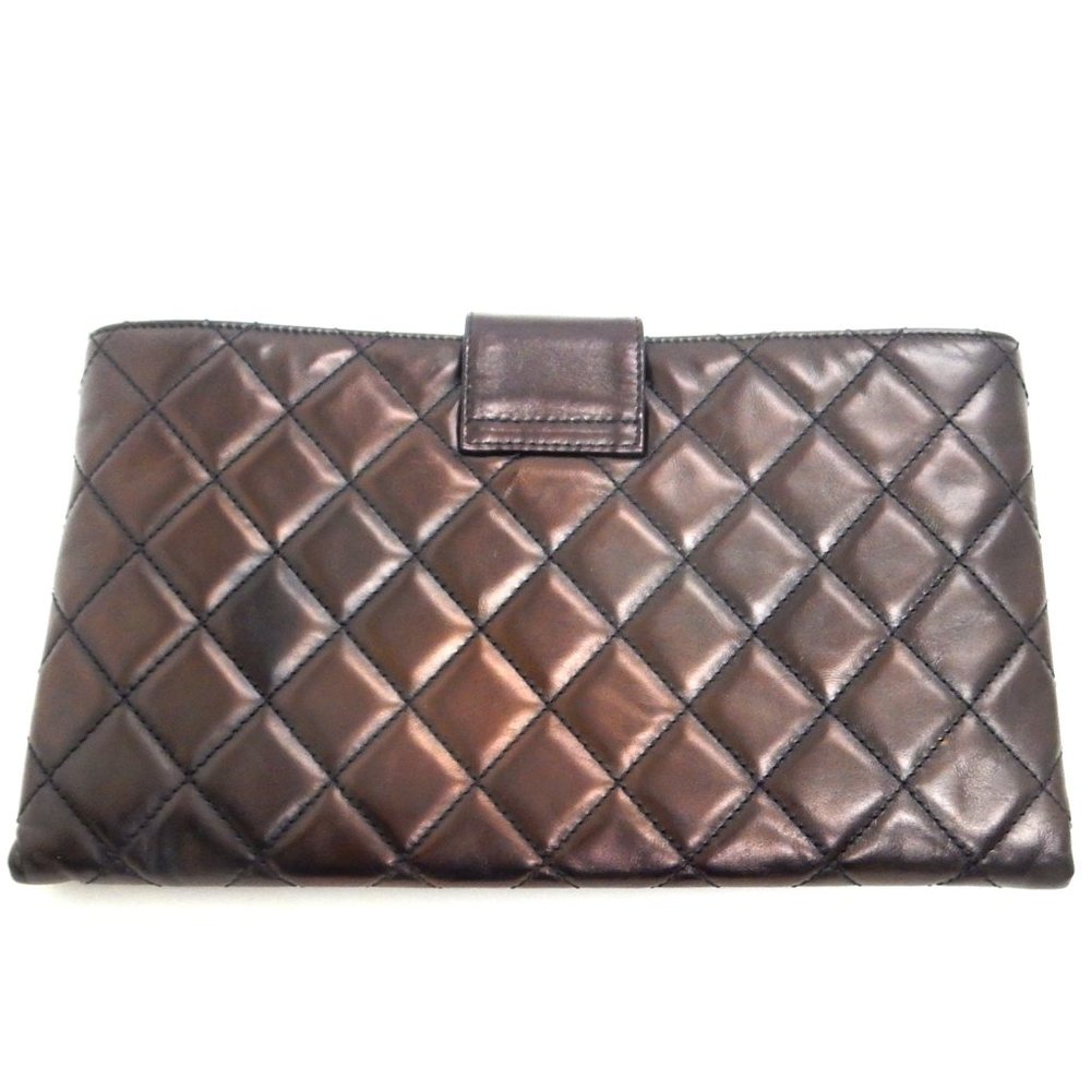 CHANEL METALLIC BROWN CLUTCH W/ RED LINING! WOW! - Picture 4 of 11
